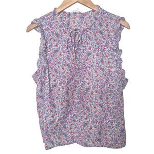 BB Dakota Steve Madden Floral Sleeveless Ruffle Blouse Cotton Size Large